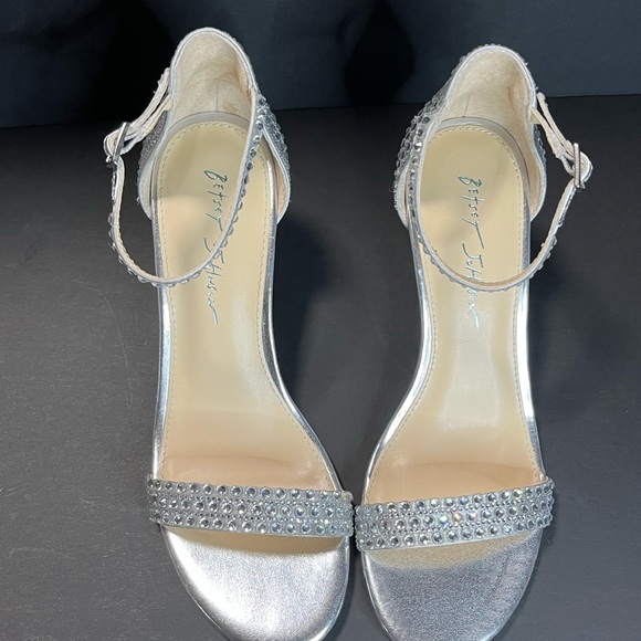 New Betsey Johnson Silver Rhinestone Debie Wedge Heel Shoes Size 8.5 - Picture 10 of 12